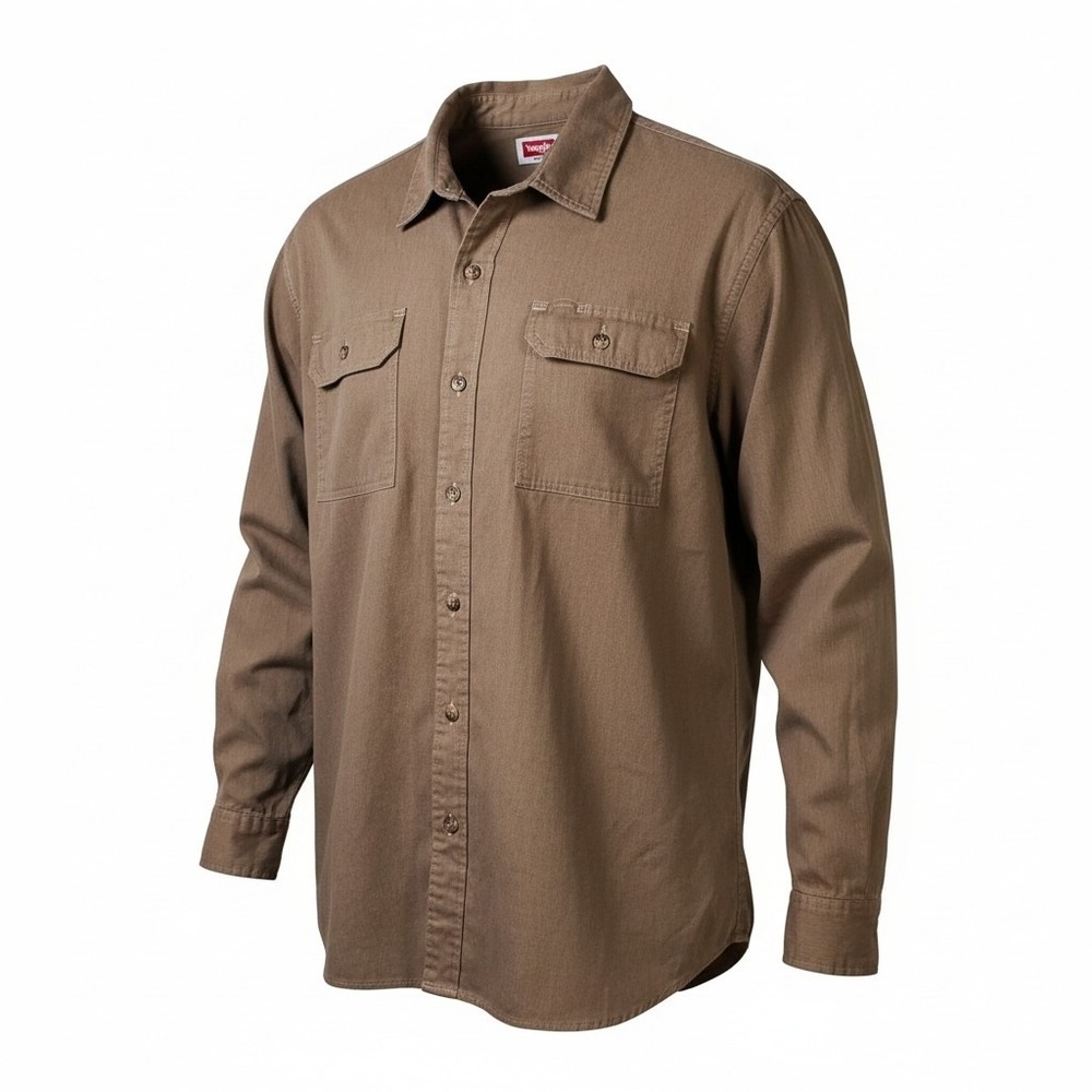 Wrangler Button Down Shirt Size 2XL Beige Khaki Long Sleeve Western Business Cas